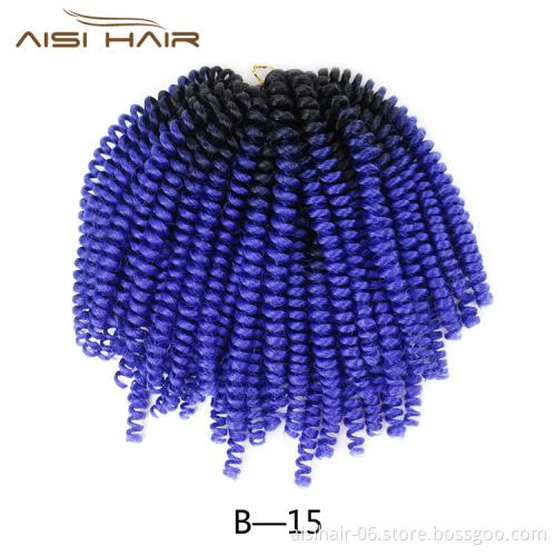 Aisi Hair 8 inch Crochet Braids Ombre Spring Twist Hair Synthetic Hair Extensions Braids Kinky Curly Twists Braids for Women